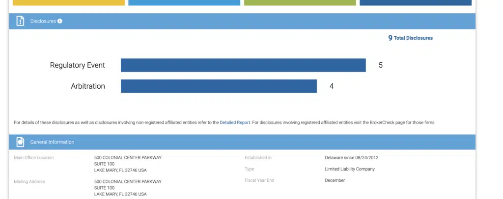 screenshot of 9 total disclosures for Robinhood on Finra BrokerCheck